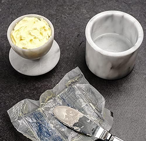 RSVP סיר חמאה צרפתי לבן של RSVP, מחזיק מקל אחד או 1/2 כוס | מיוצר משיש לבן טבעי | שמור על חמאה טרייה וניתנת להפצה